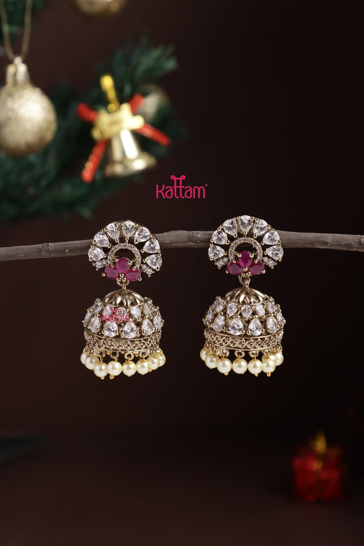 AD Pearl Jhumka - Ruby - E1308