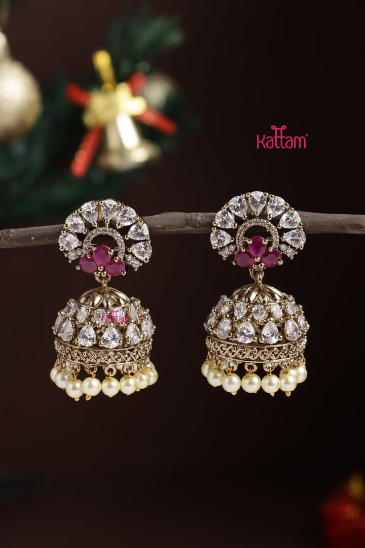 AD Pearl Jhumka - Ruby - E1308