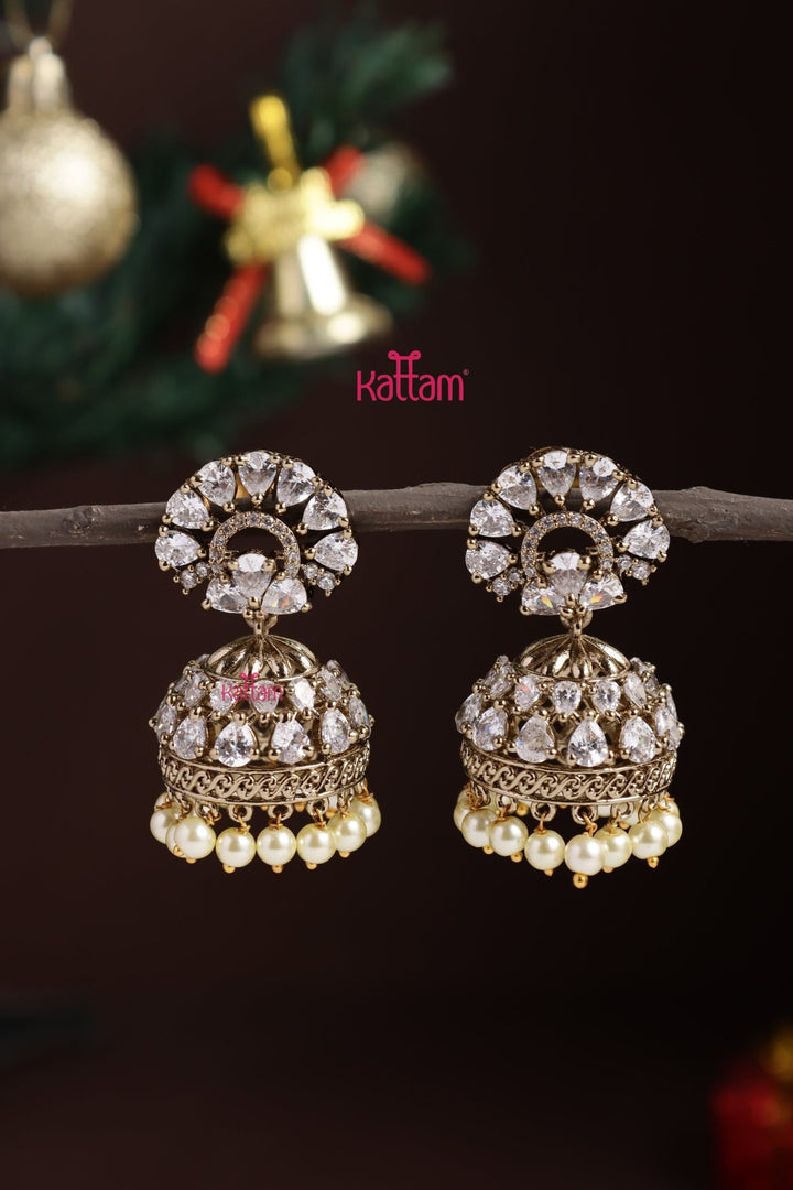 AD Pearl Jhumka - White - E1310