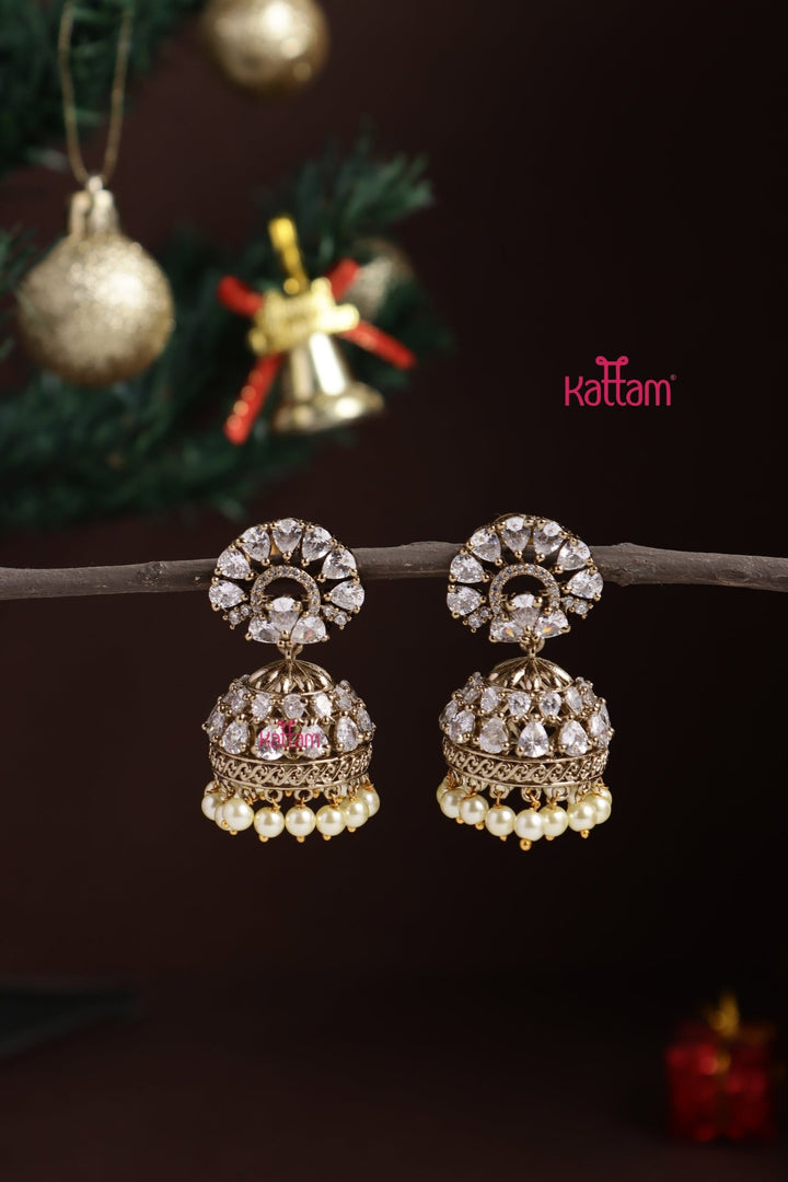 AD Pearl Jhumka - White - E1310