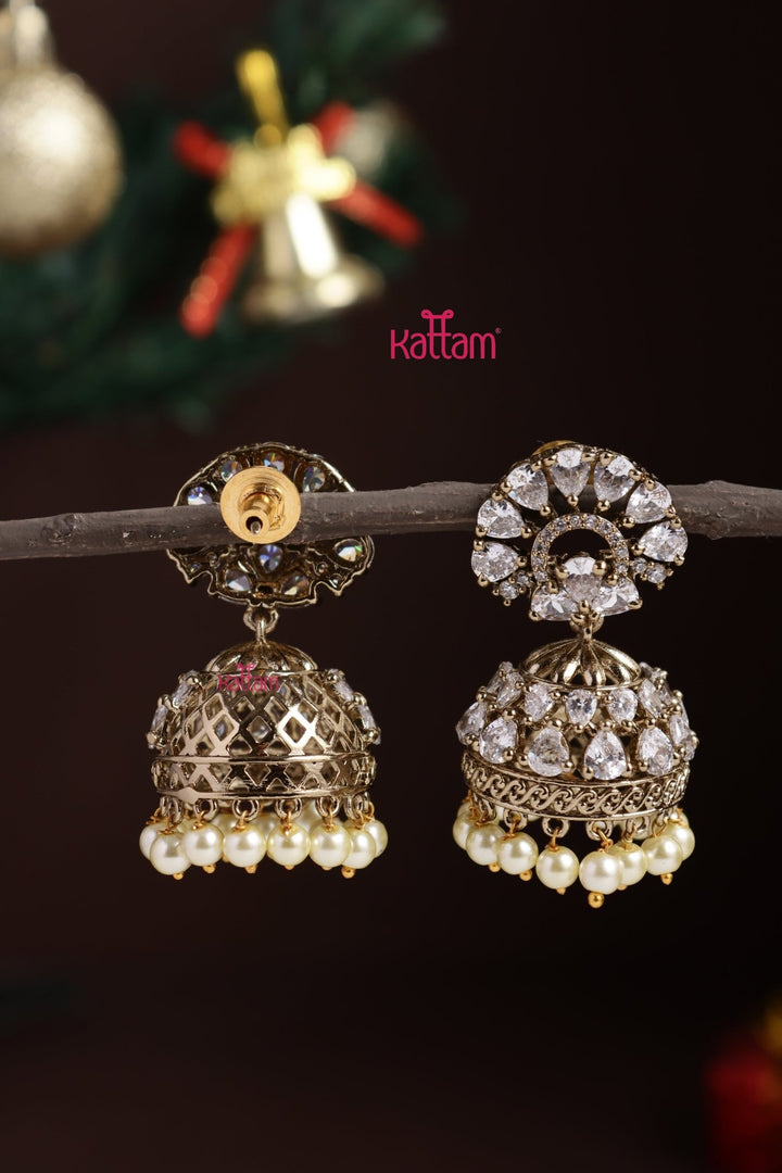 AD Pearl Jhumka - White - E1310