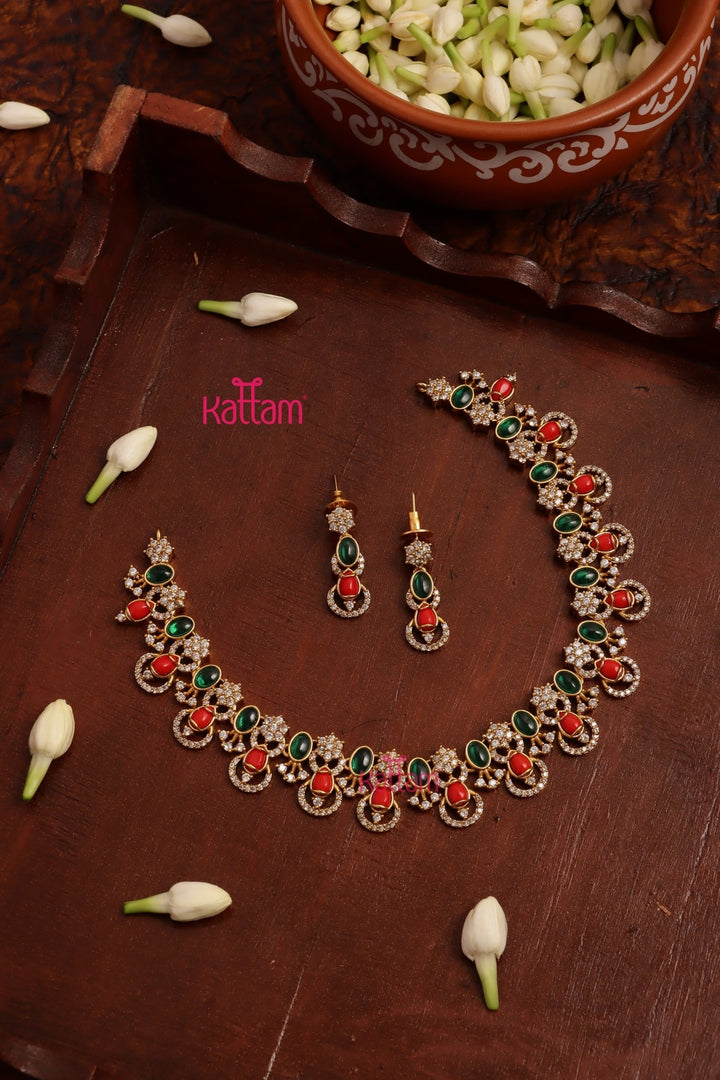 AD Ring Patterned Coral Choker - N5293
