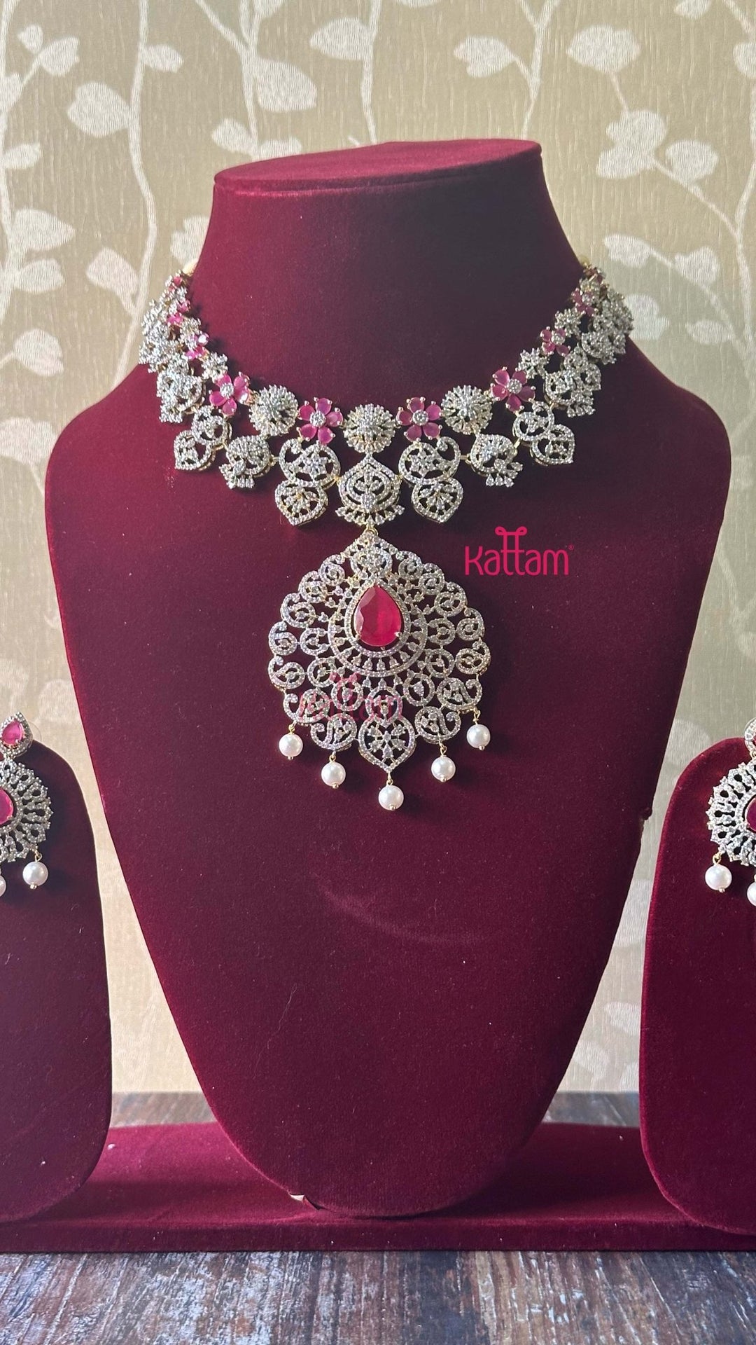 AD Ruby Flora Bridal Detachable Necklace - N5057