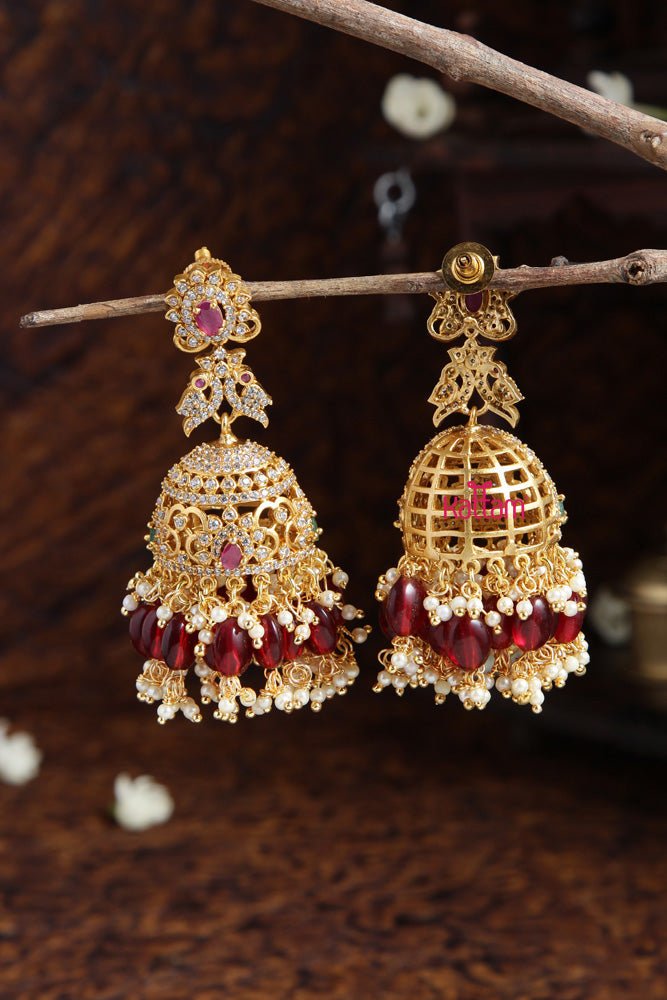 AD Ruby Peacock Bridal Jhumka - E480