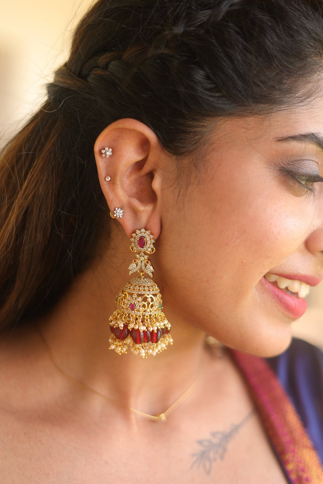 AD Ruby Peacock Bridal Jhumka - E480