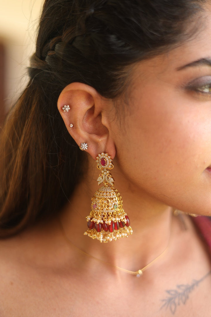 AD Ruby Peacock Bridal Jhumka - E480