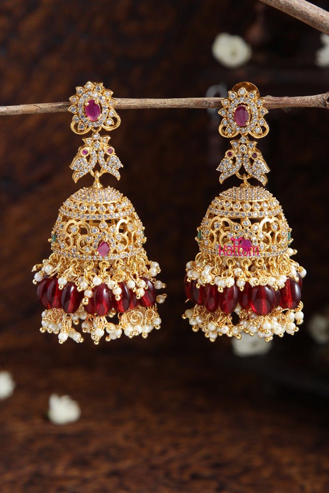 AD Ruby Peacock Bridal Jhumka - E480