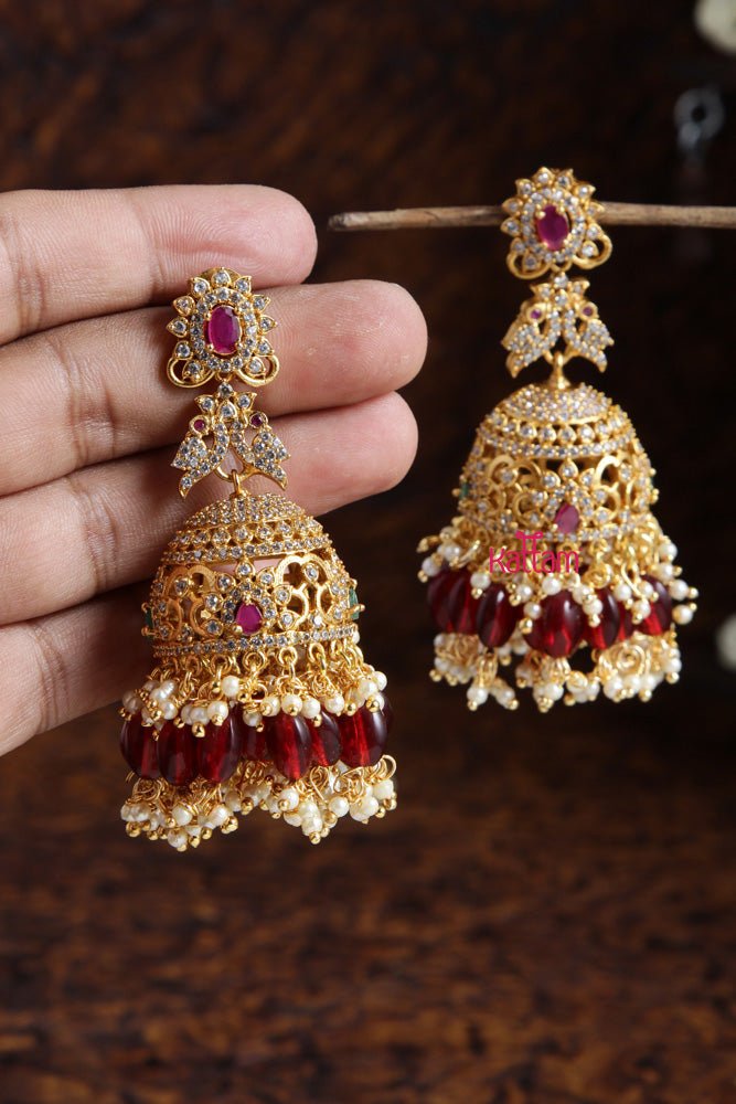 AD Ruby Peacock Bridal Jhumka - E480