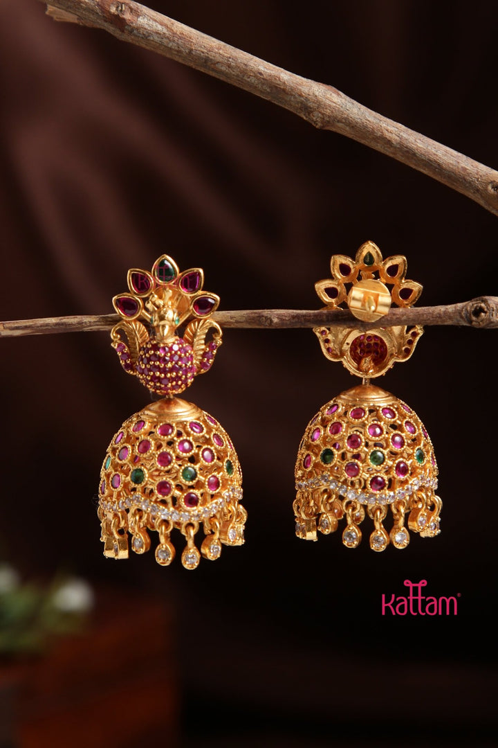 AD Rubygreen Peacock Jhumka - E930