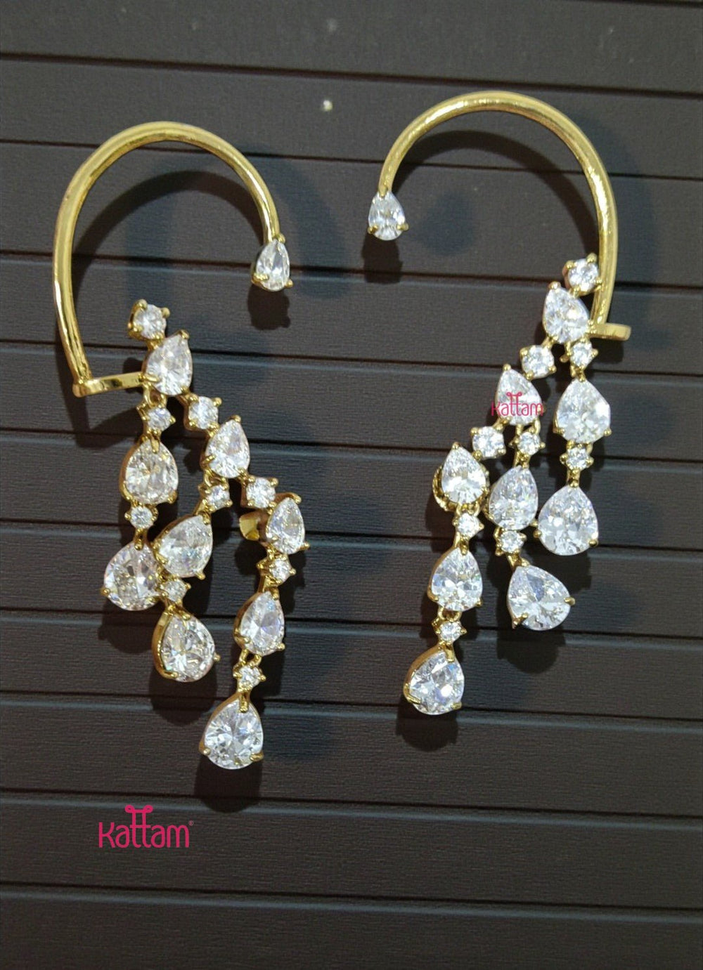 AD Semi Earcuff Dangler - White - E1330