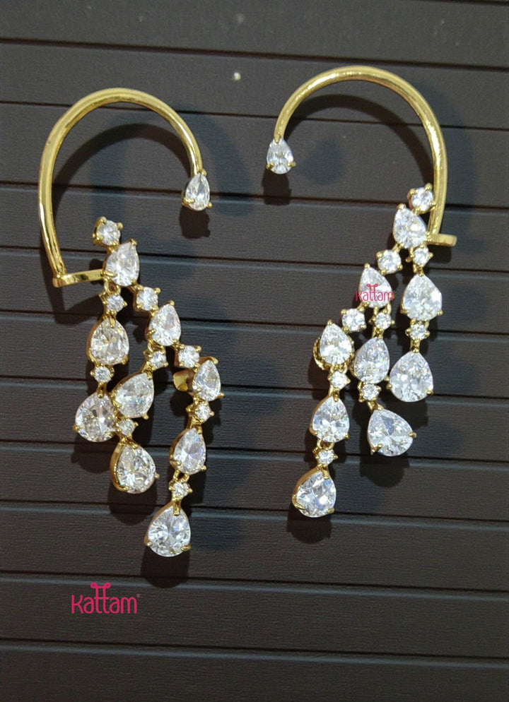 AD Semi Earcuff Dangler - White - E1330