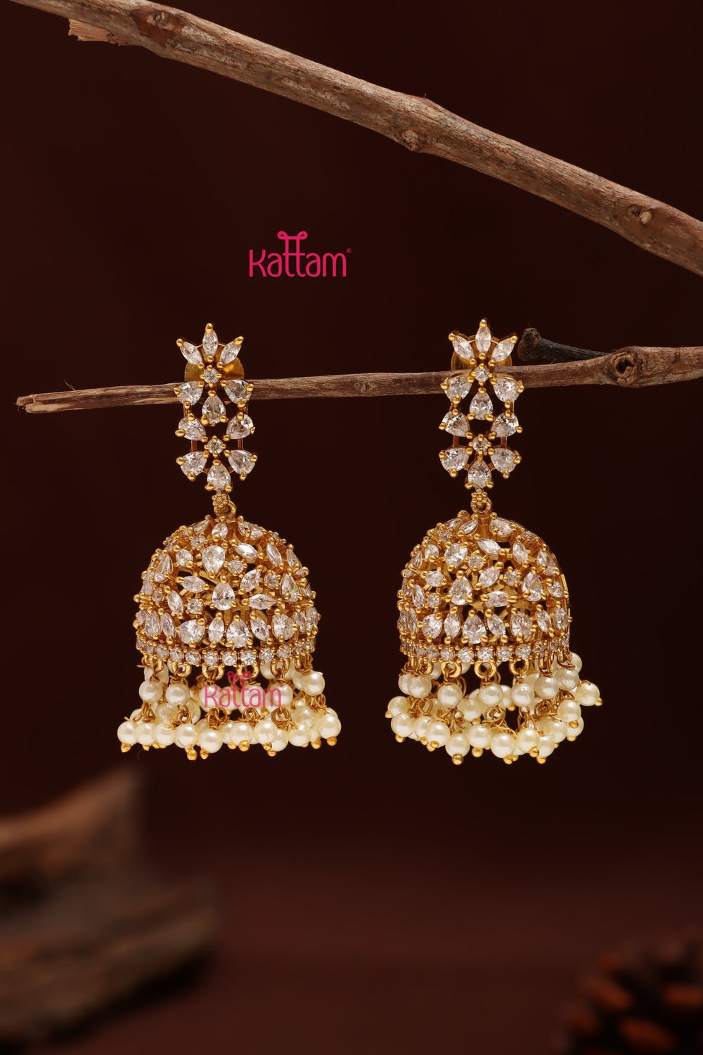 AD Stone Bridal Pearl Jhumka - E1209