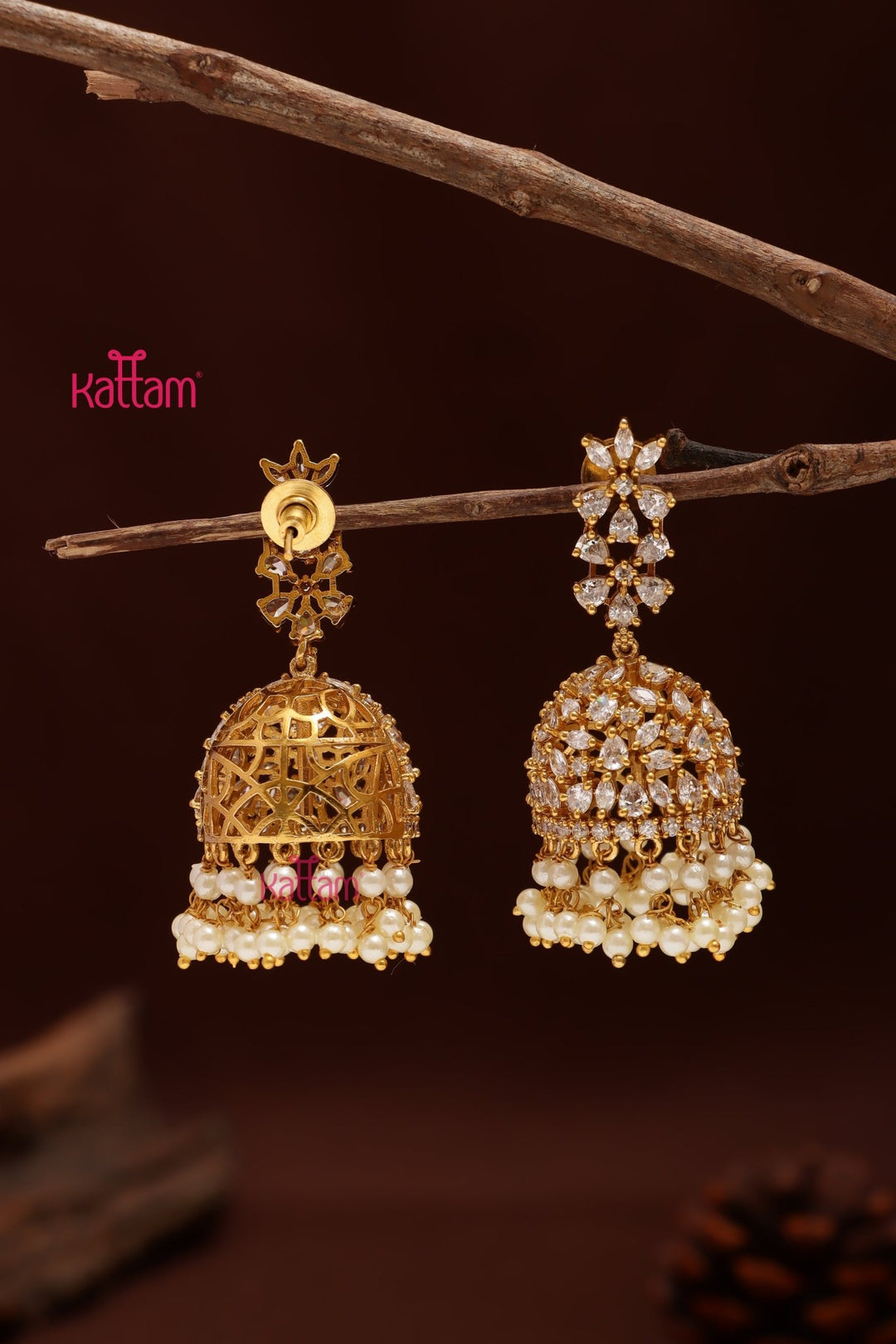 AD Stone Bridal Pearl Jhumka - E1209