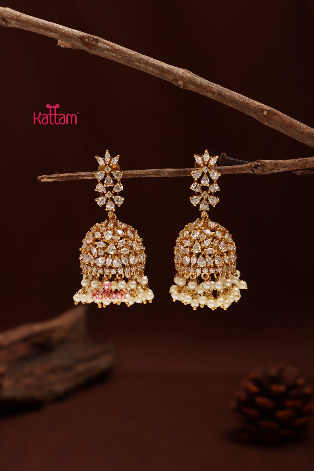 AD Stone Bridal Pearl Jhumka - E1209