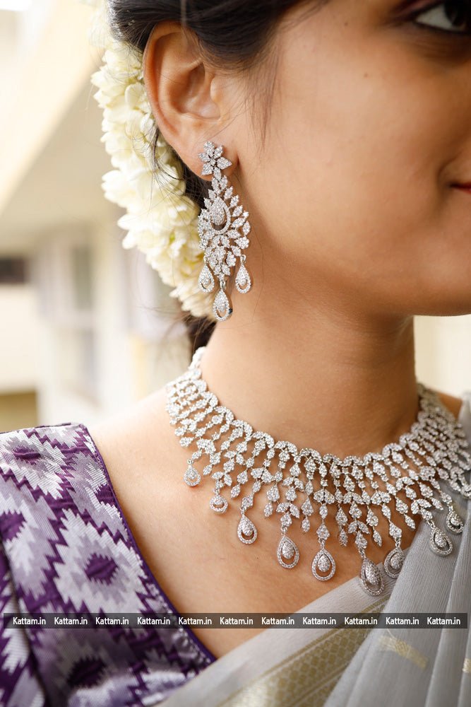 Pendant Ad Stone Jewellery Set Elegant Bridal AD Stone Choker For