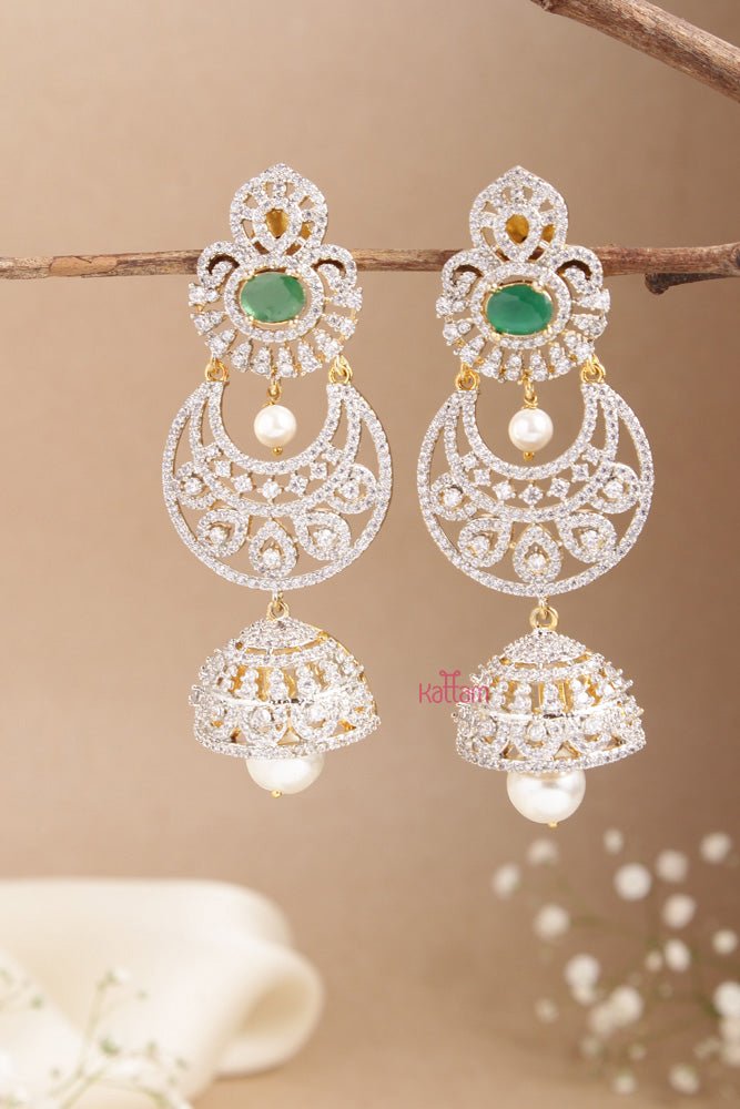 AD Stone Chandbali Green Jhumka - E724