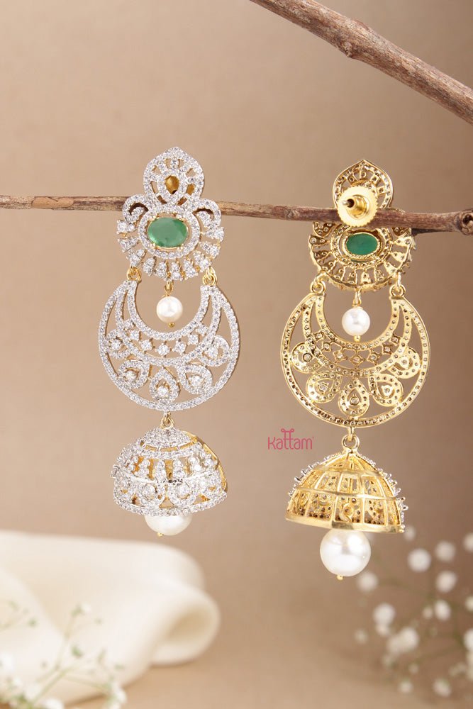 AD Stone Chandbali Green Jhumka - E724