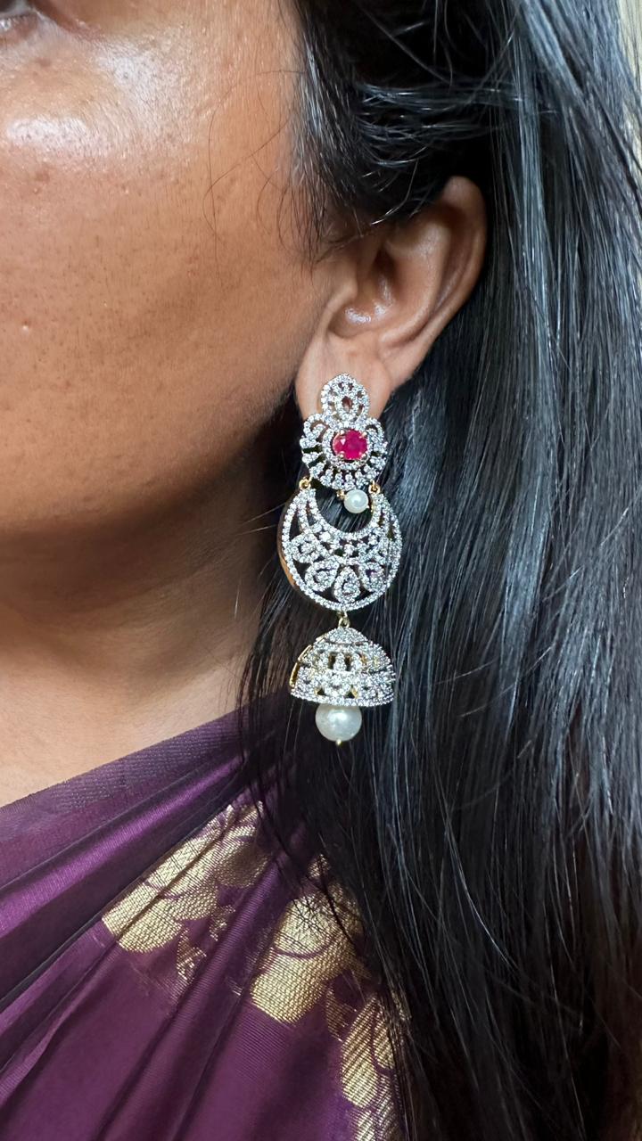 AD Stone Chandbali Ruby Jhumka - E726