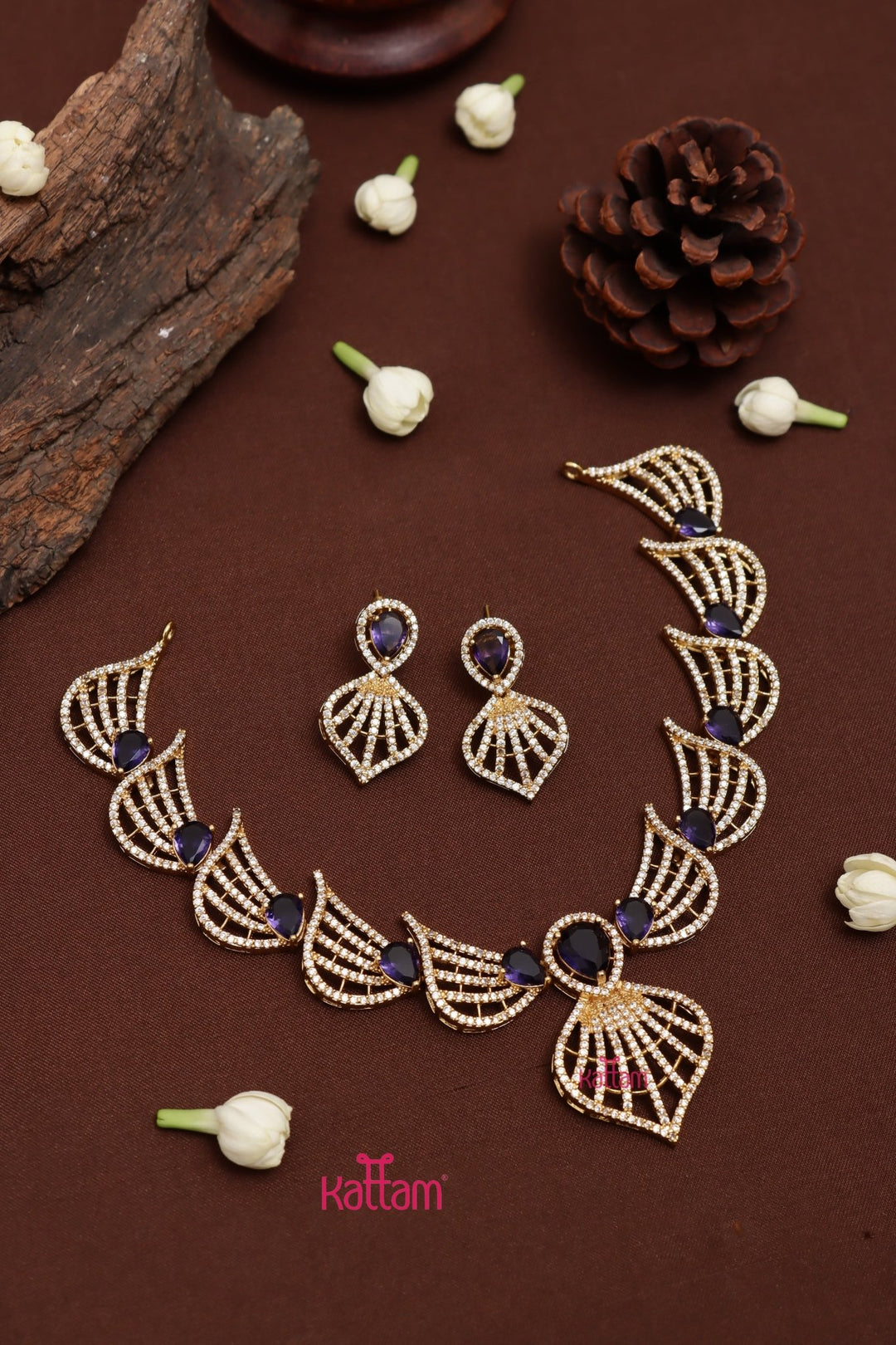 AD Stone Feather Purple Choker - N5396