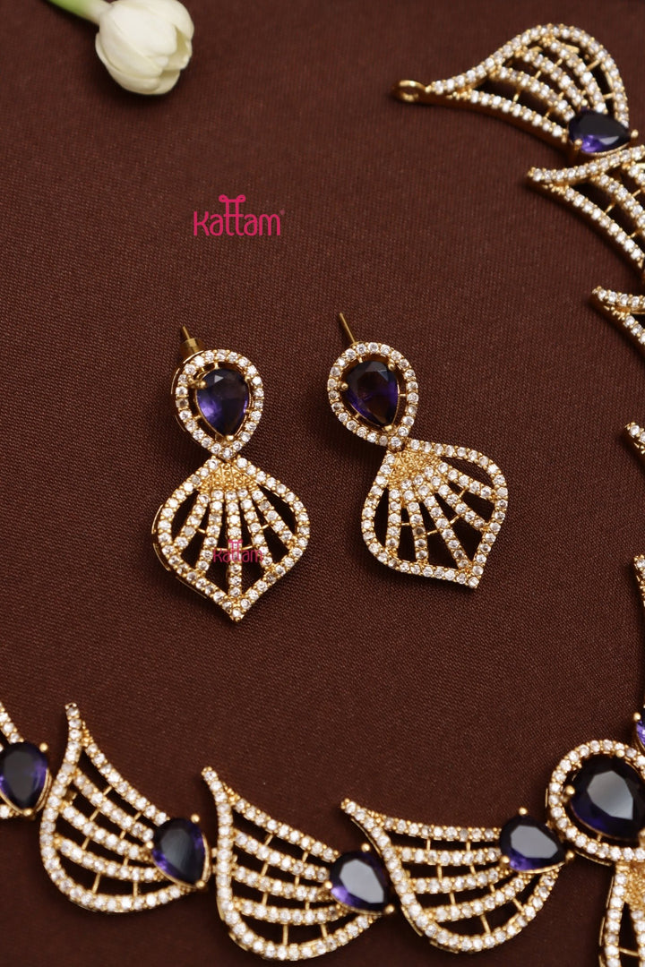 AD Stone Feather Purple Choker - N5396