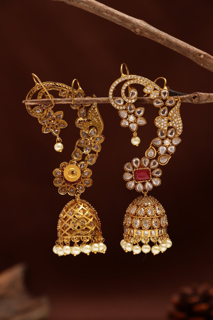 AD Stone Flower Ruby Jhumka - E1216