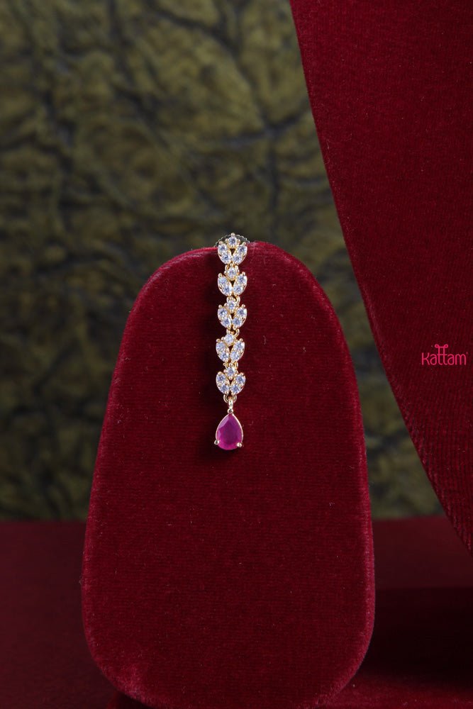 AD Stone Ruby Drop Short Necklace - N1784