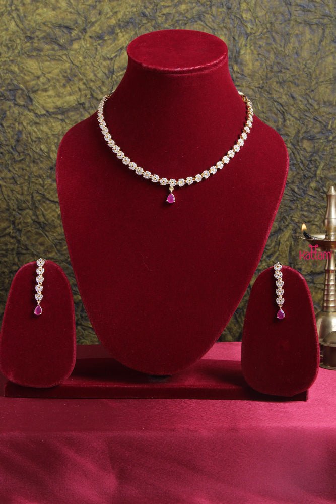 AD Stone Ruby Drop Short Necklace - N1784