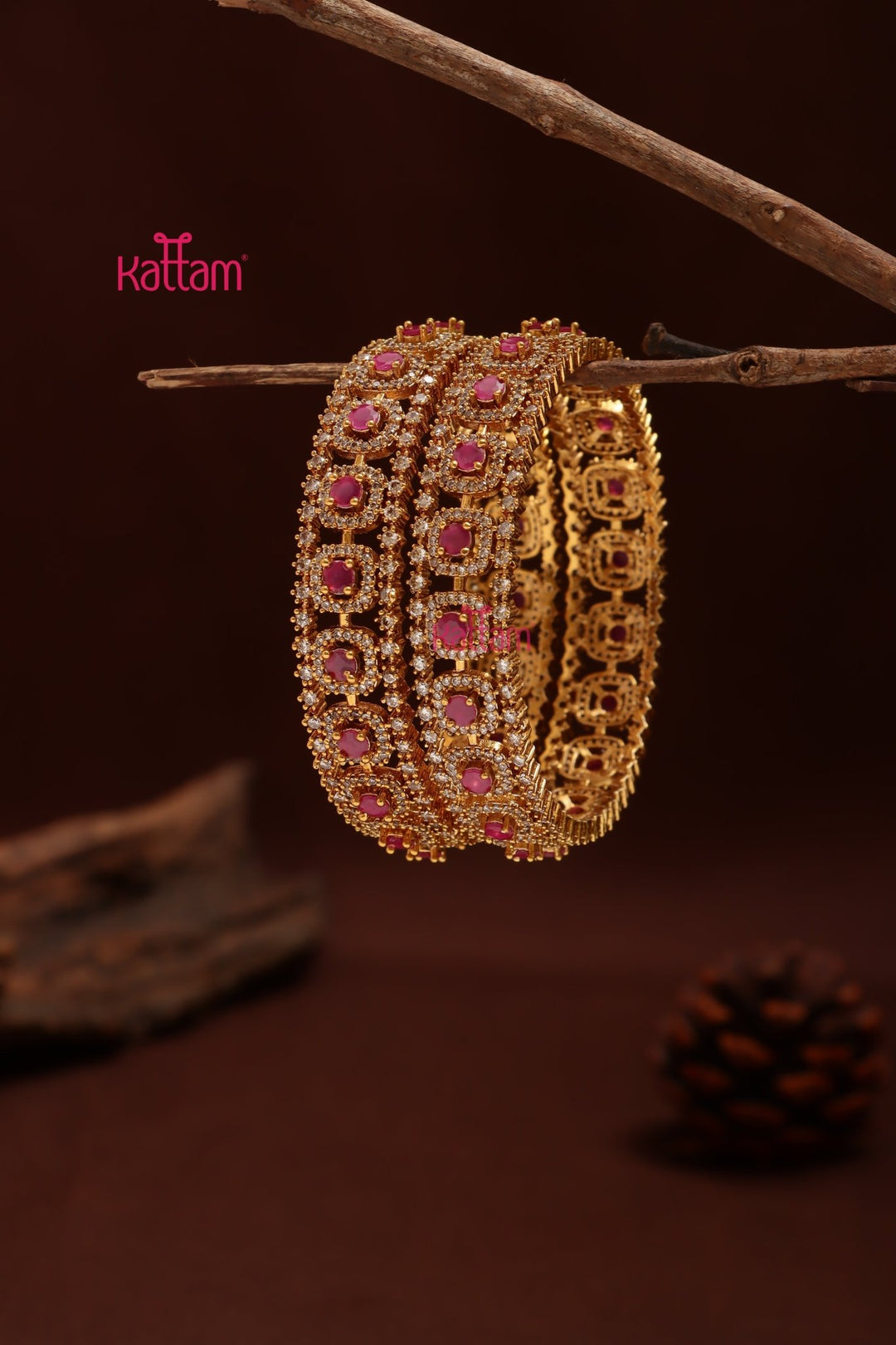 AD Stone Ruby Festive Bangle - B601 - V4