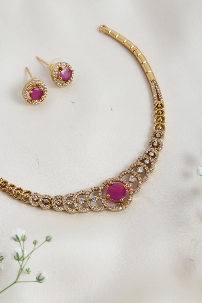 AD Stone Ruby Hasli Choker - N2496