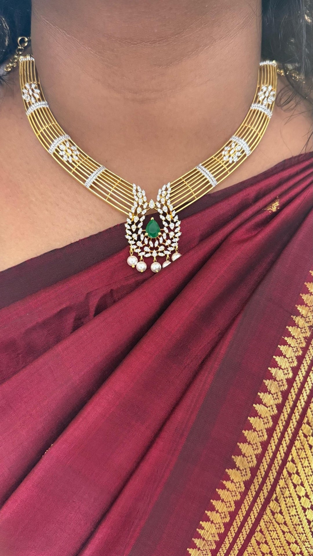 AD Thilak Green Strip Hasli Choker - N5346