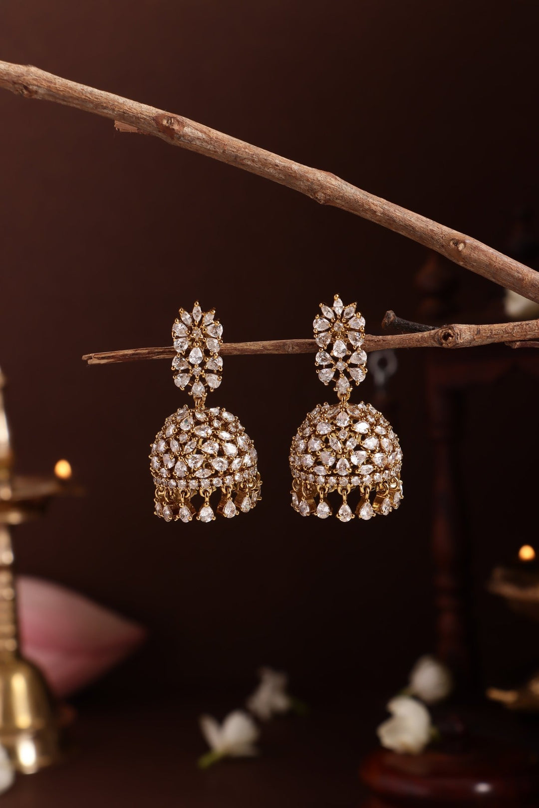AD White Stone Pearl Jhumka - E1285