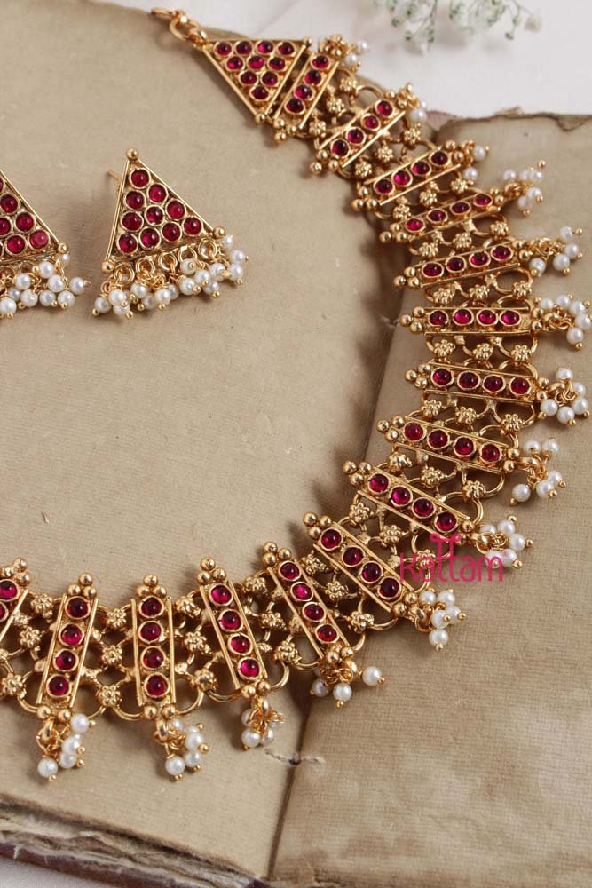 Adhanya - Ruby Stone Pearl Choker - N2286