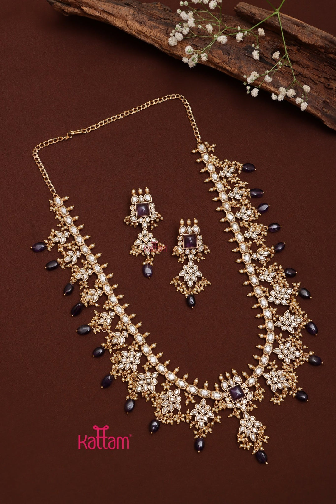 Adorna Kundan Stone Purple Haram Kattam