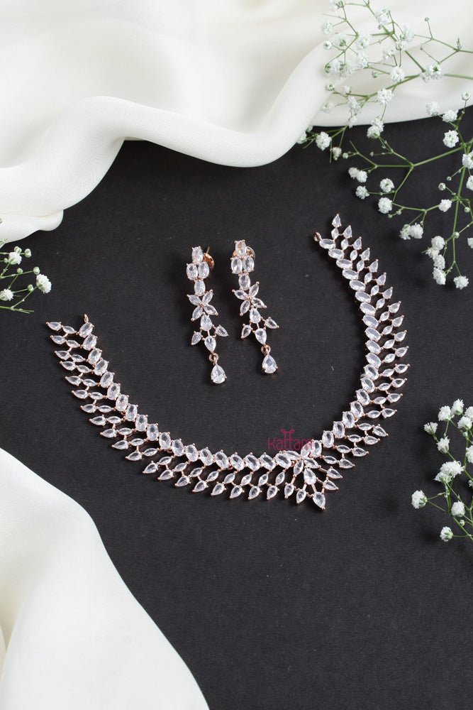 American Diamond Rosegold Leafy Choker - N2422