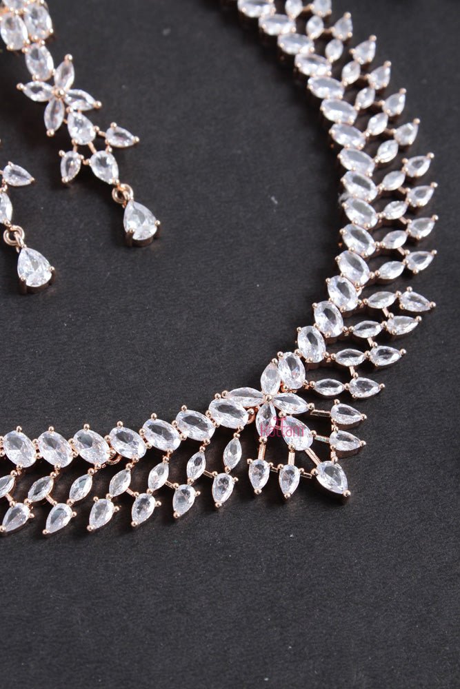 American Diamond Rosegold Leafy Choker - N2422