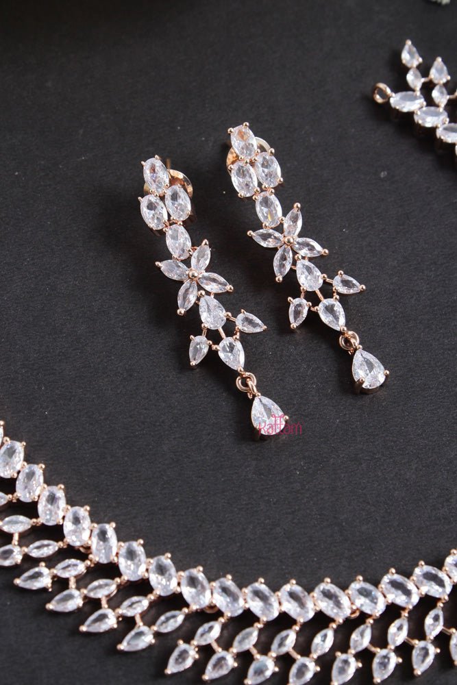 American Diamond Rosegold Leafy Choker - N2422