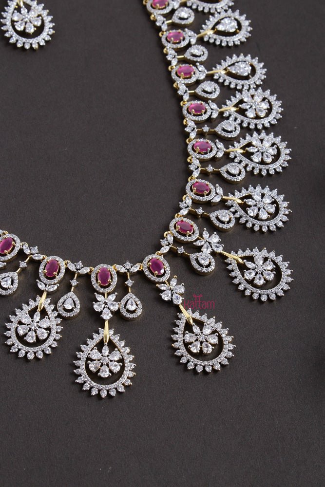 American Diamond Ruby Grand Stone Bridal Haram - N2472