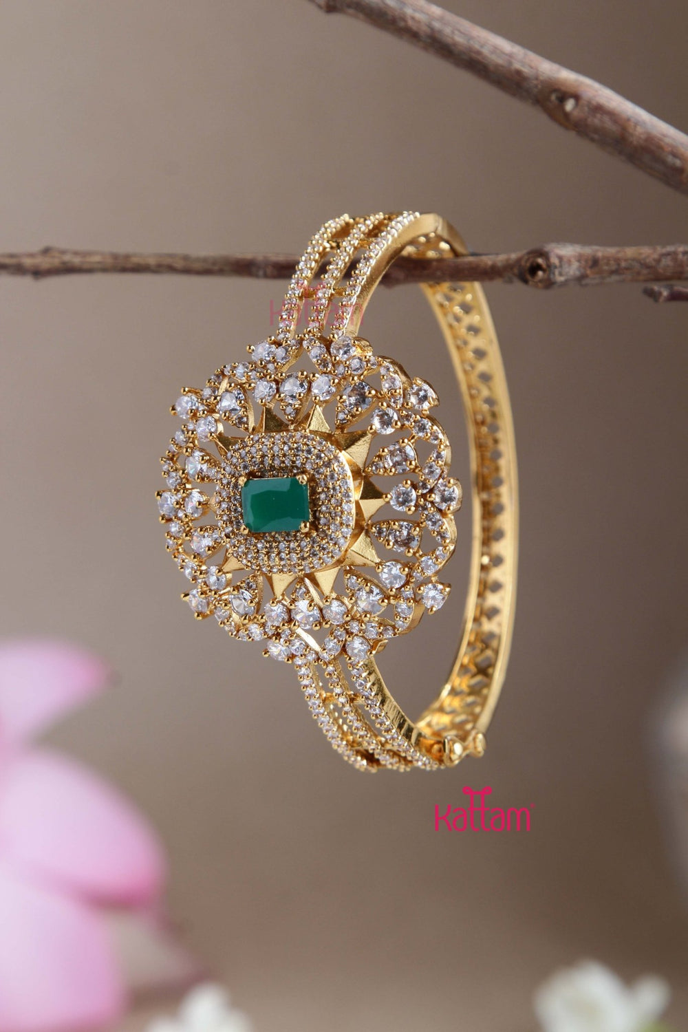 American Diamond Stone Green Kada Bangle - B494