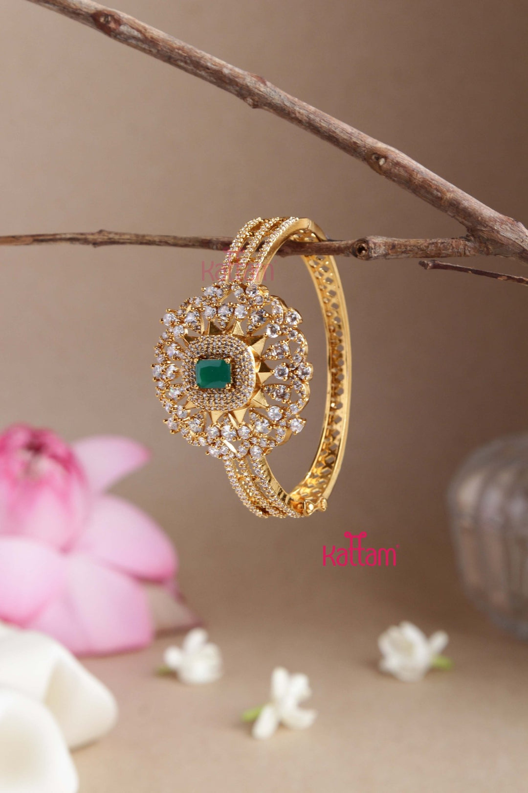 American Diamond Stone Green Kada Bangle - B494