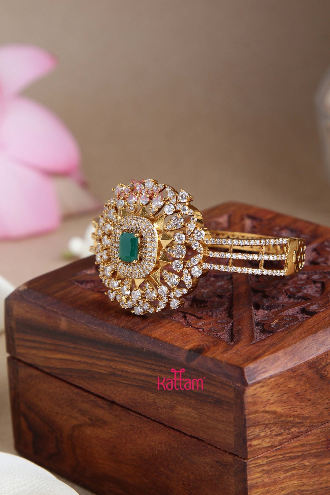 American Diamond Stone Green Kada Bangle - B494