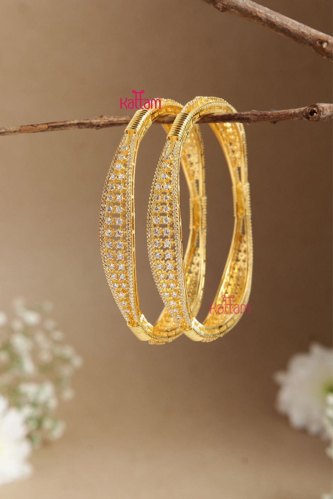 American Diamond Stone Swirl Bangle ( Set of 2 ) - B517 - V4