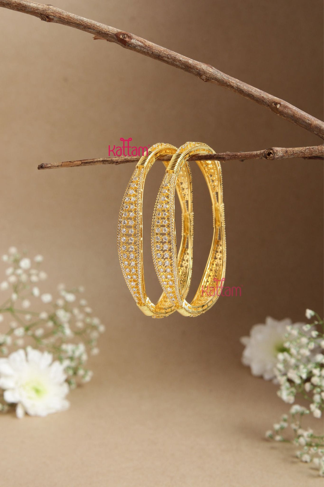 American Diamond Stone Swirl Bangle ( Set of 2 ) - B517 - V4