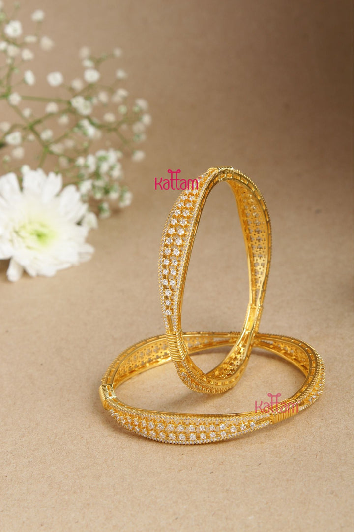 American Diamond Stone Swirl Bangle ( Set of 2 ) - B517 - V4