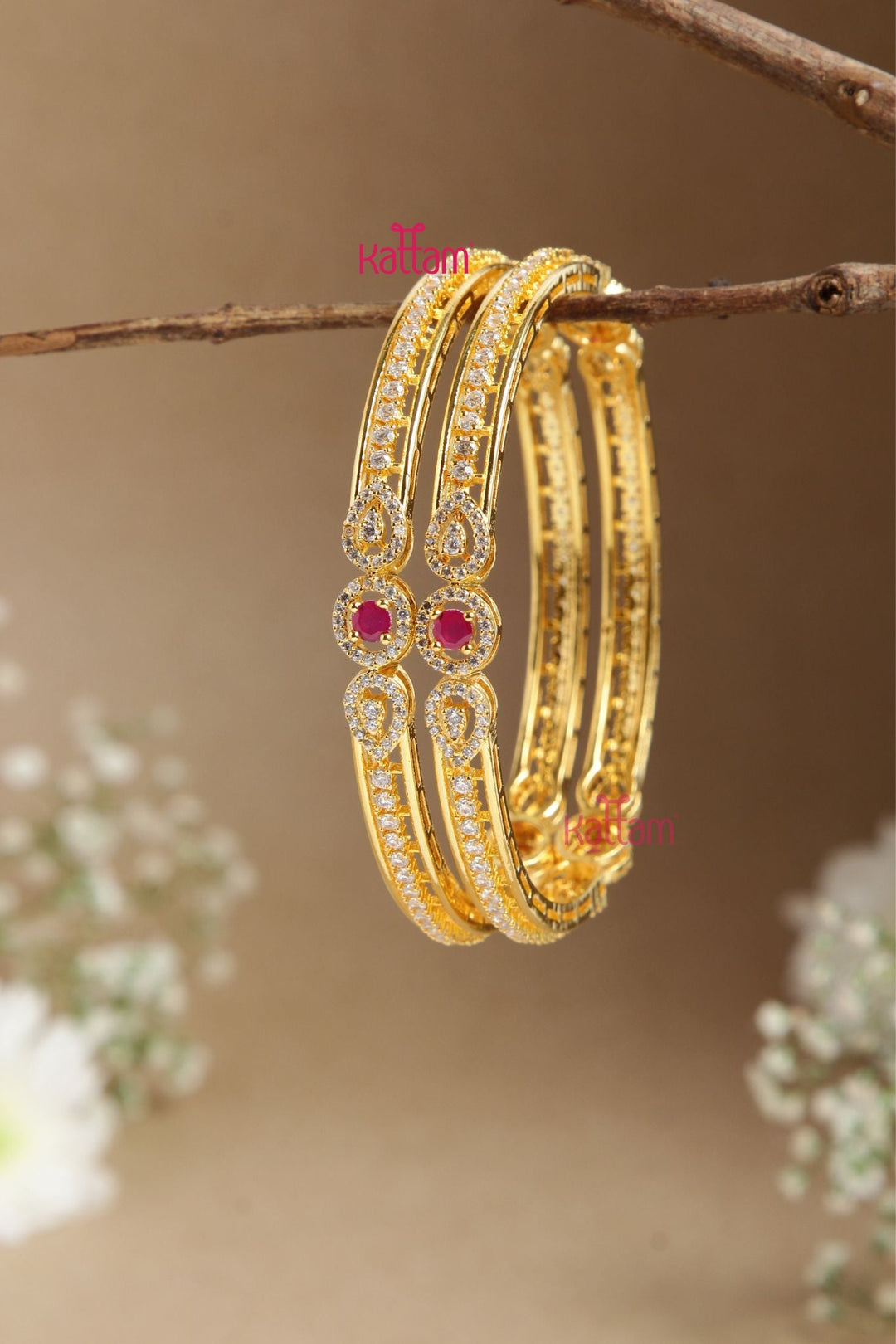 American Diamond Stone Thilak Bangle ( Set of 2 ) - B516 - V4