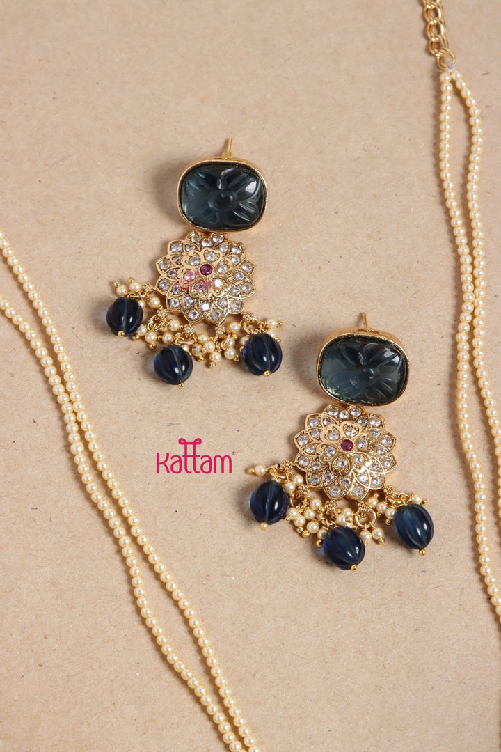 Anamika - Navy Stone Layered Pearl Chain Set - N3466