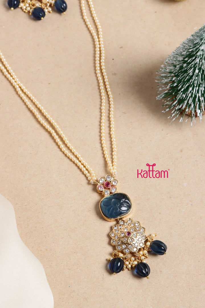Anamika - Navy Stone Layered Pearl Chain Set - N3466