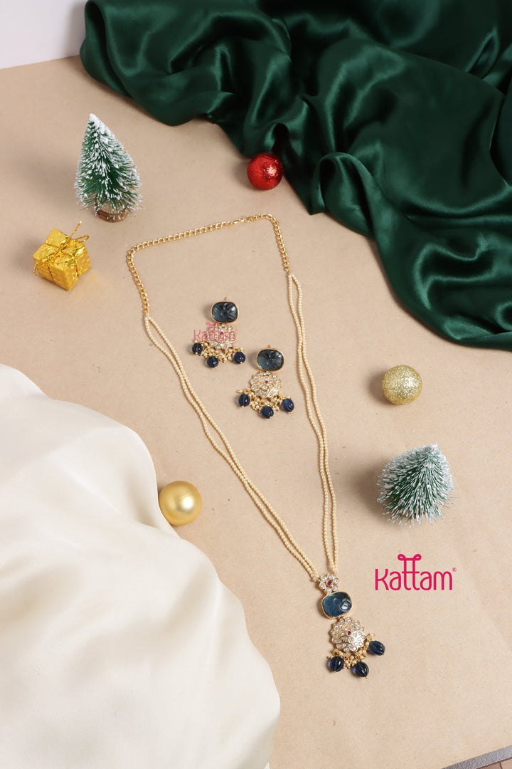 Anamika - Navy Stone Layered Pearl Chain Set - N3466