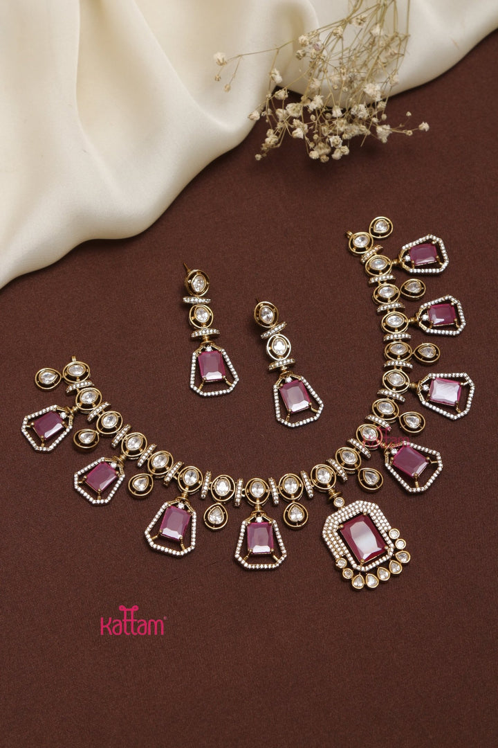 Anisha AD Ruby Stone Block Choker - N5229