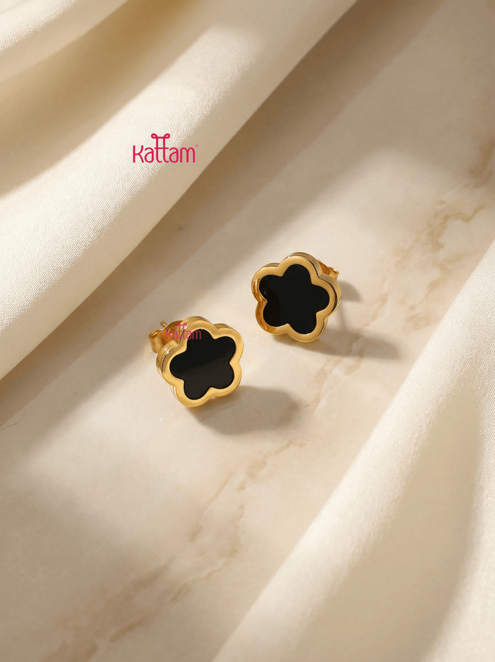 Anti Tarnished Black Flower Earring - ATE03