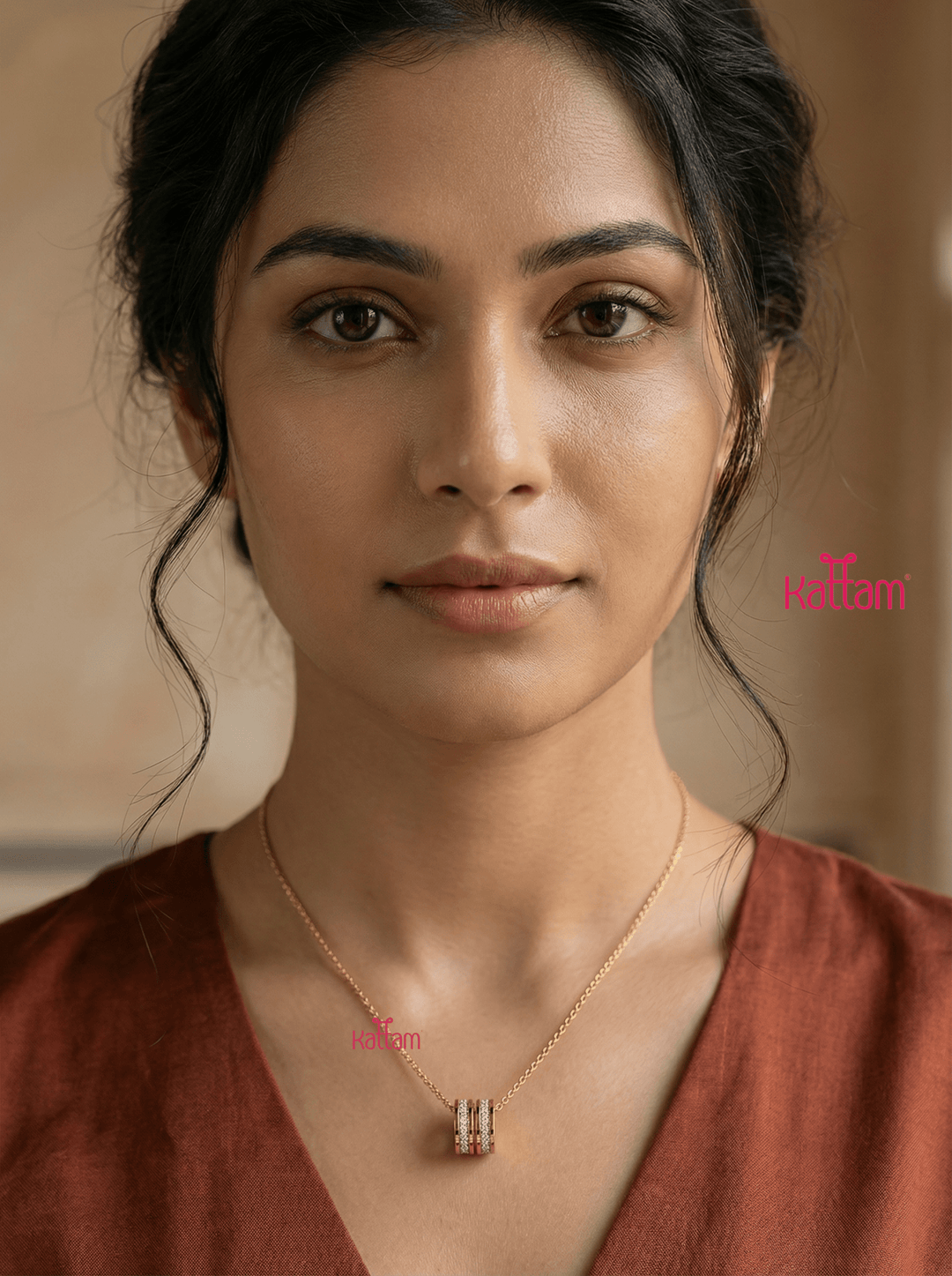 Anti Tarnished Double Ring Pendant Chain - ATN06